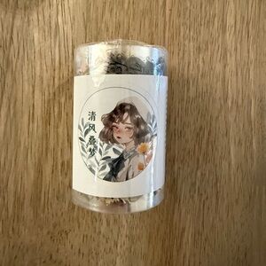 Floral Illustration Decorative Washi Tape - Green & Cream